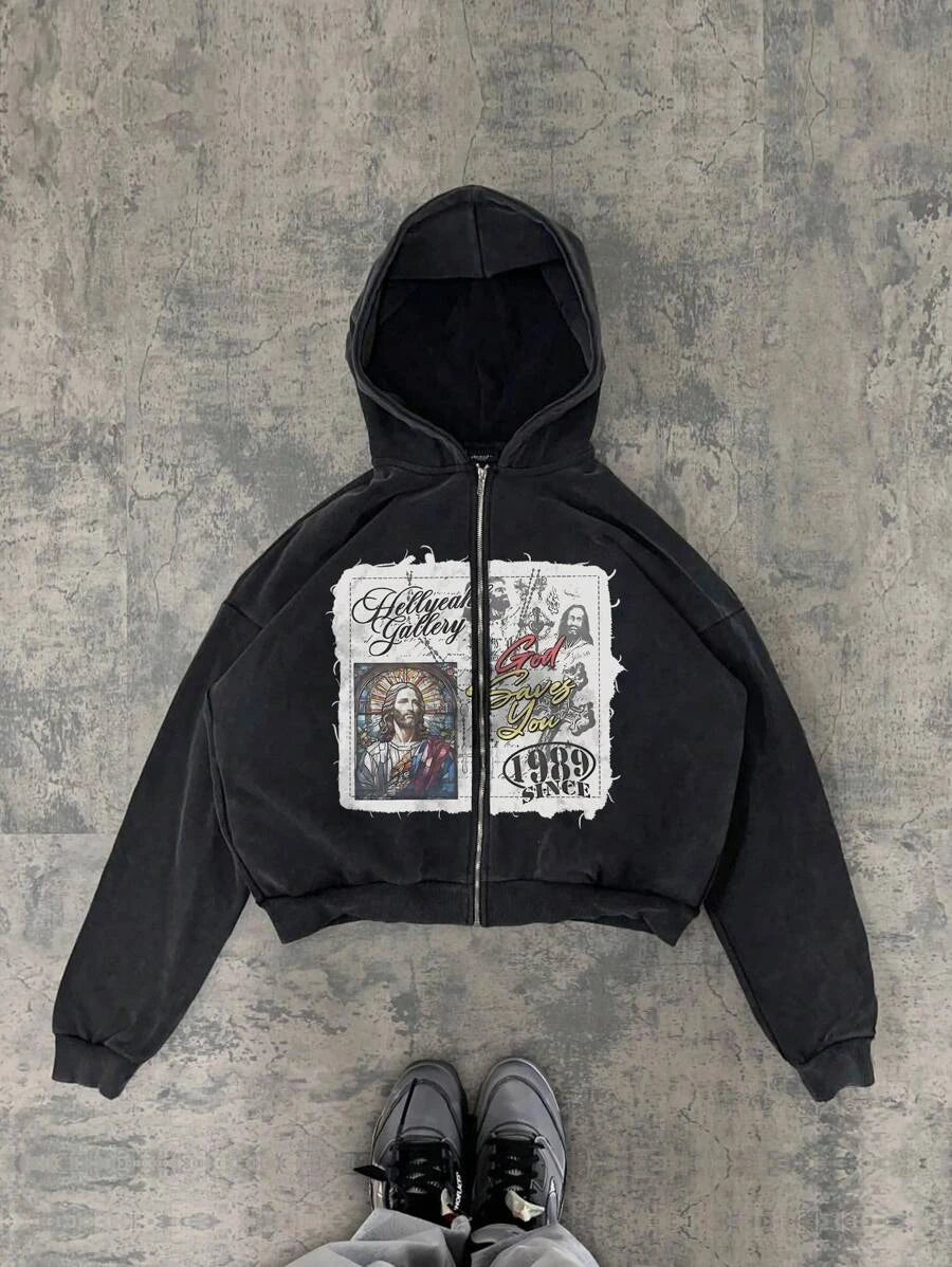 New Y2K American hip-hop casual zip up hoodie