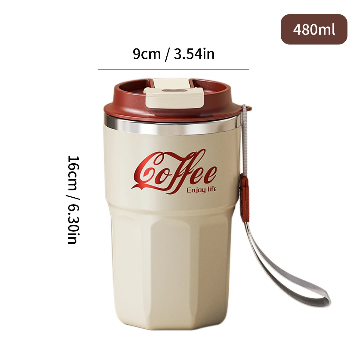 WORTHBUYMug With Lid&Handle 304 Stainless Steel