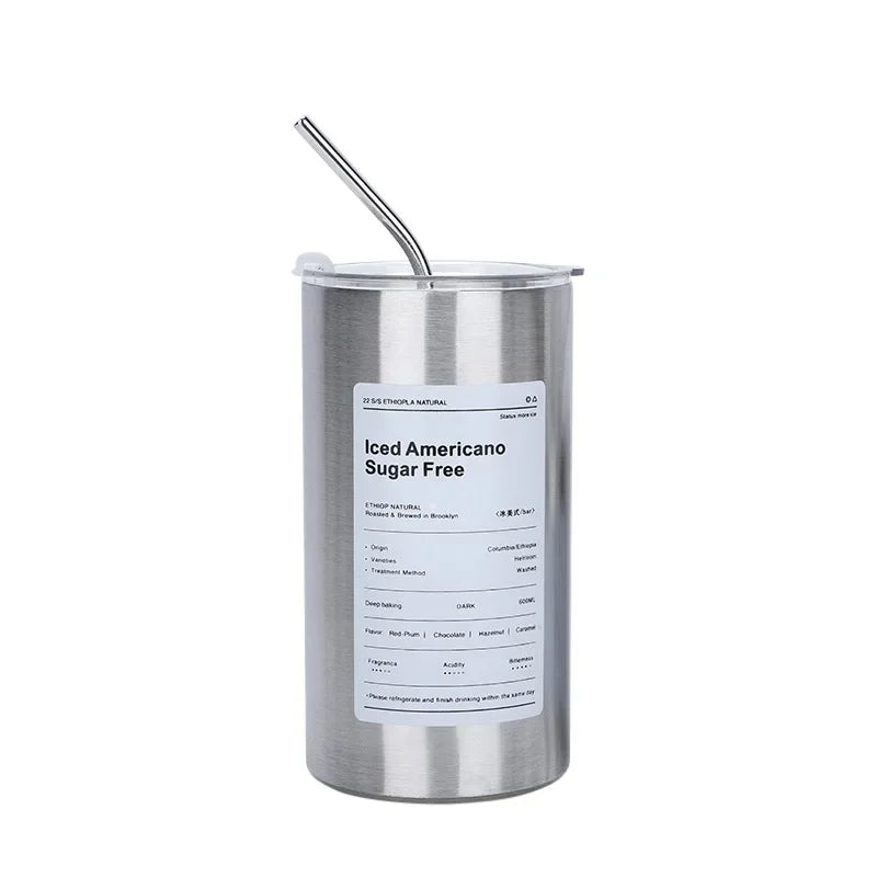 Stainless Aesthetic Cold Steel Mug With Lid 600ml