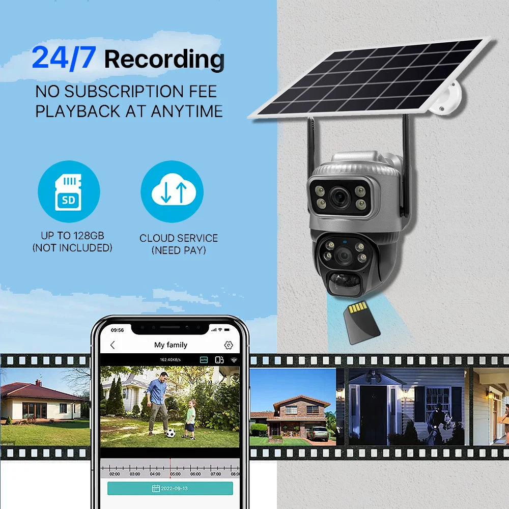 8MP 4K Solar Camera 4G Wifi Outdoor Dual Lens