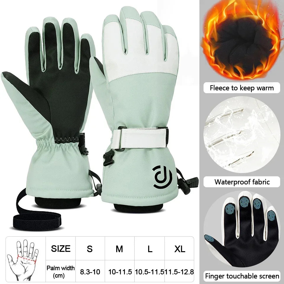 Ski Gloves White Black Warm Waterproof Gloves