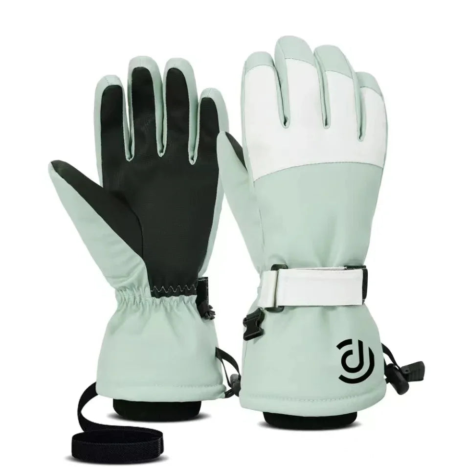 Ski Gloves White Black Warm Waterproof Gloves