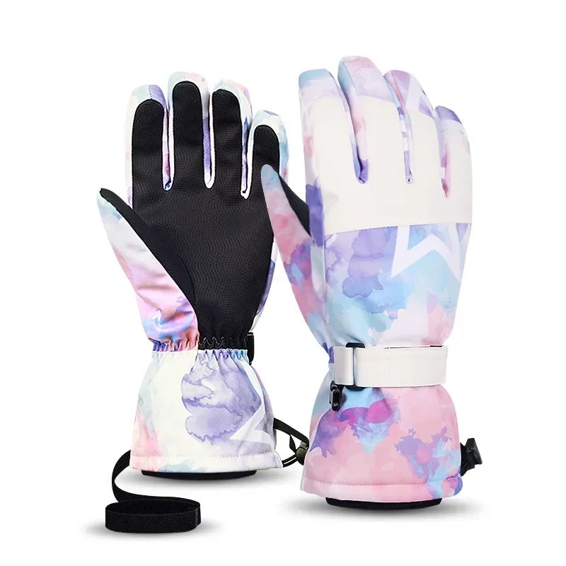 Ski Gloves White Black Warm Waterproof Gloves