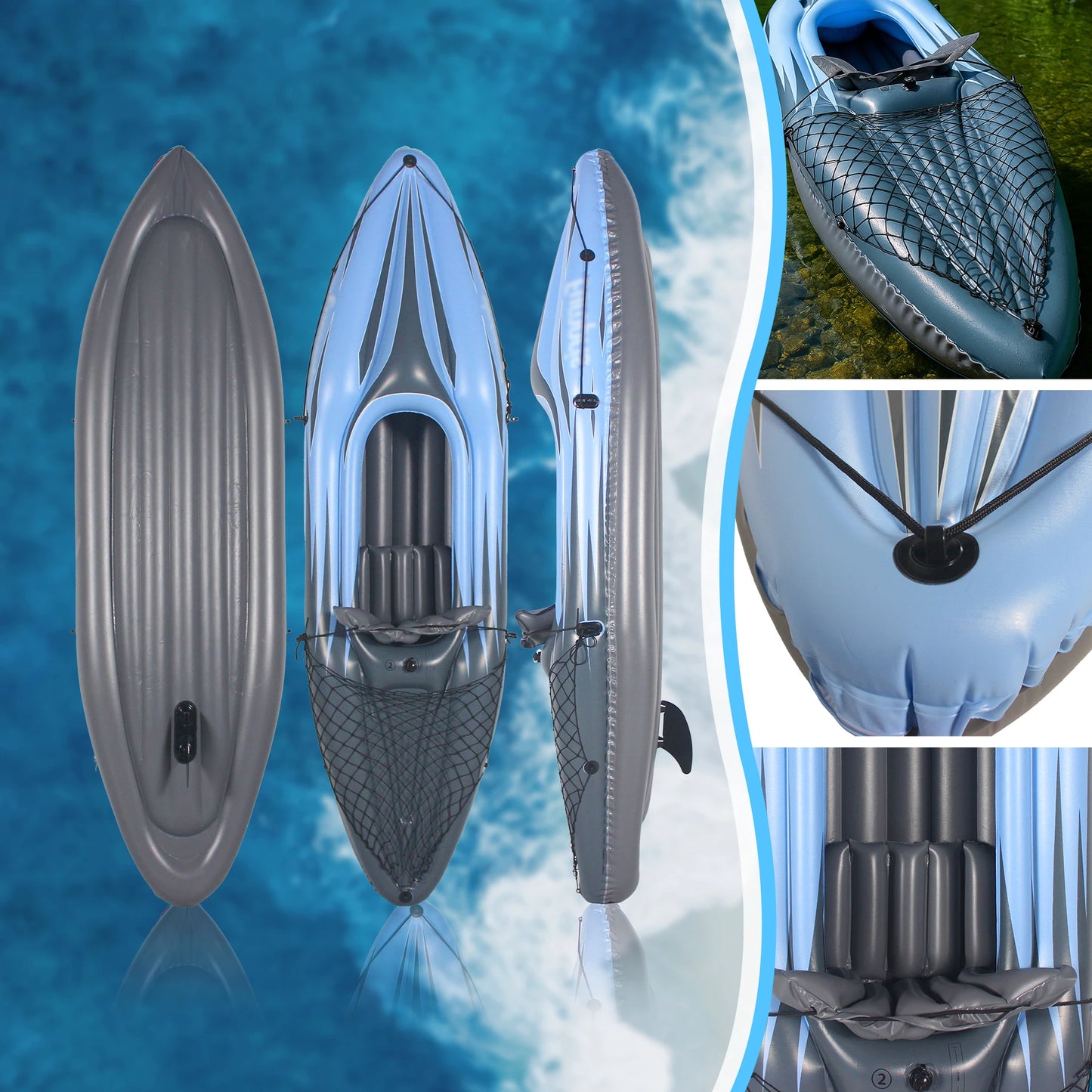 Inflatable Kayak Fishing Boat 1 Person Adult Blue Canoe