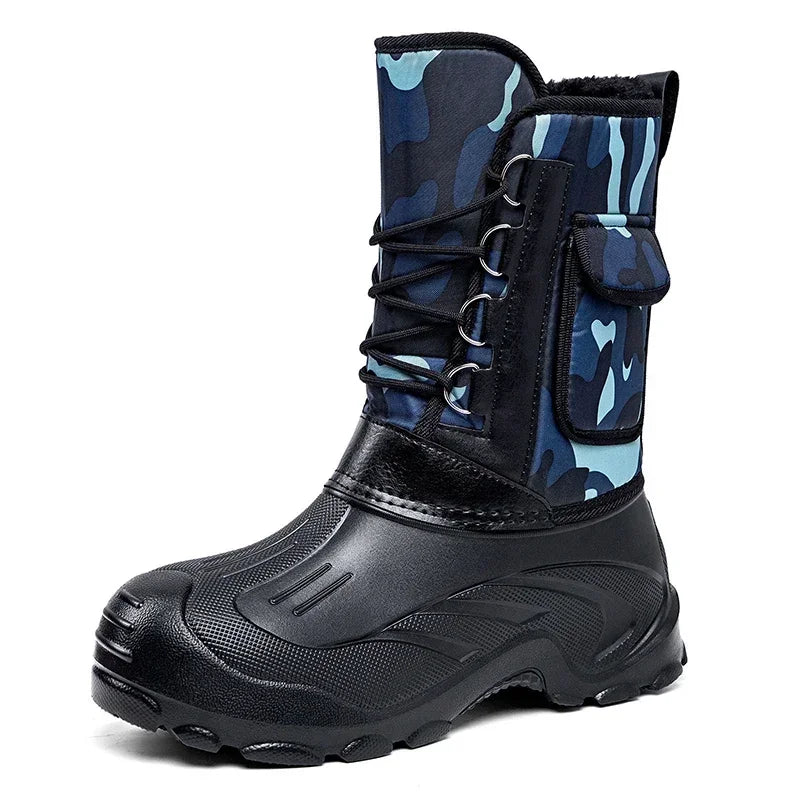 Warm Men Plush Snow Boots High Top Winter Men's Mid Calf Boots Waterproof Motorcycle Outdoor Anti-Slip Men Hiking Boots New