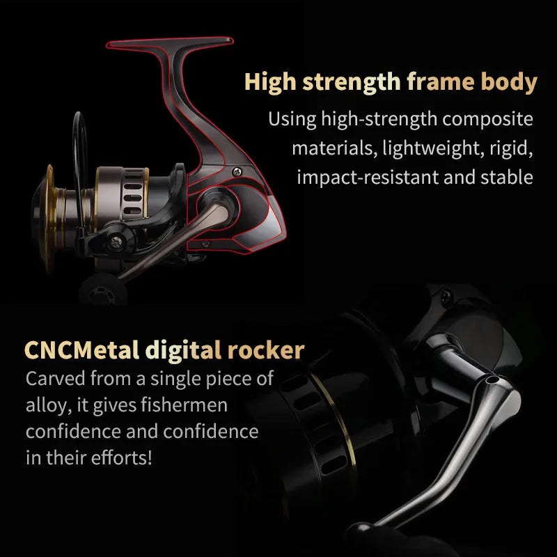 Fishing Reel, He1000-7000 Series, 5.2:1 Gear Ratio, Aluminum Alloy Body
