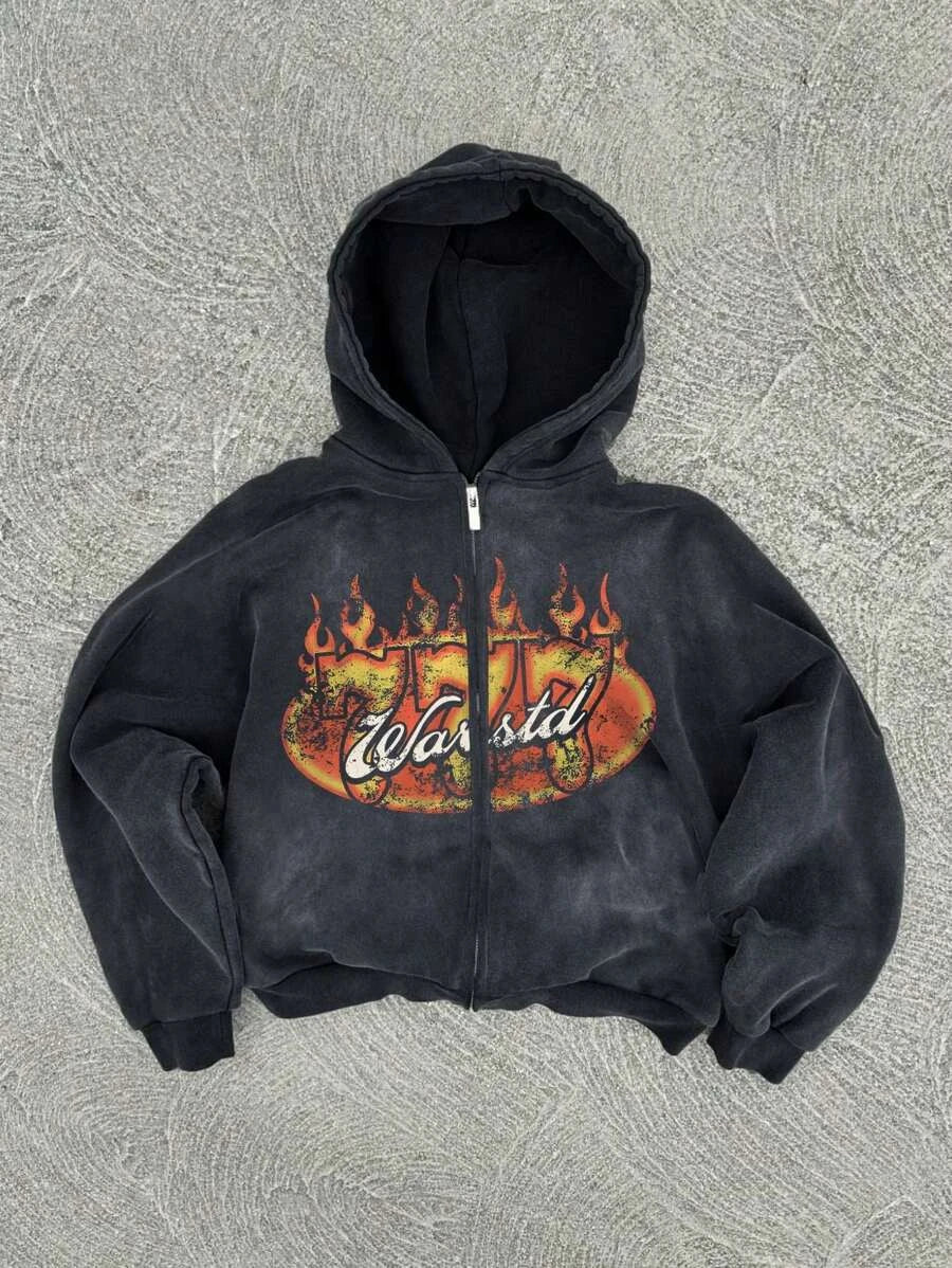 New Y2K American hip-hop casual zip up hoodie