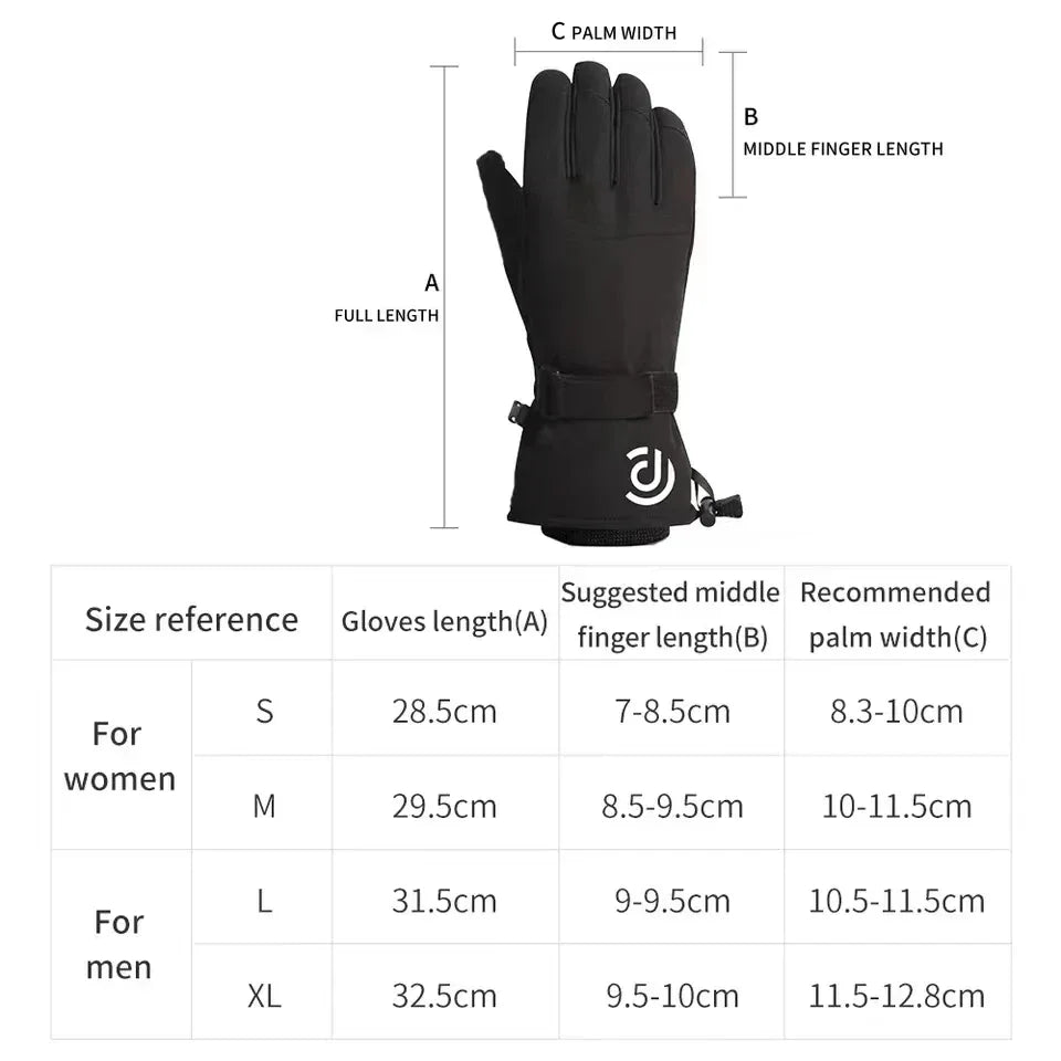 Ski Gloves White Black Warm Waterproof Gloves