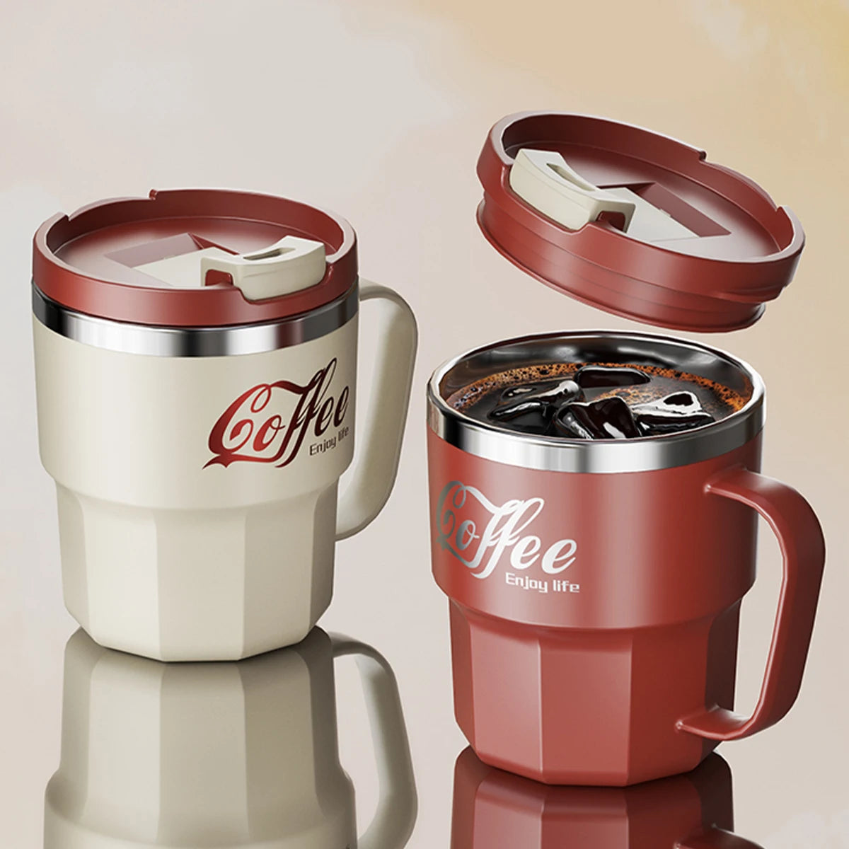 WORTHBUYMug With Lid&Handle 304 Stainless Steel