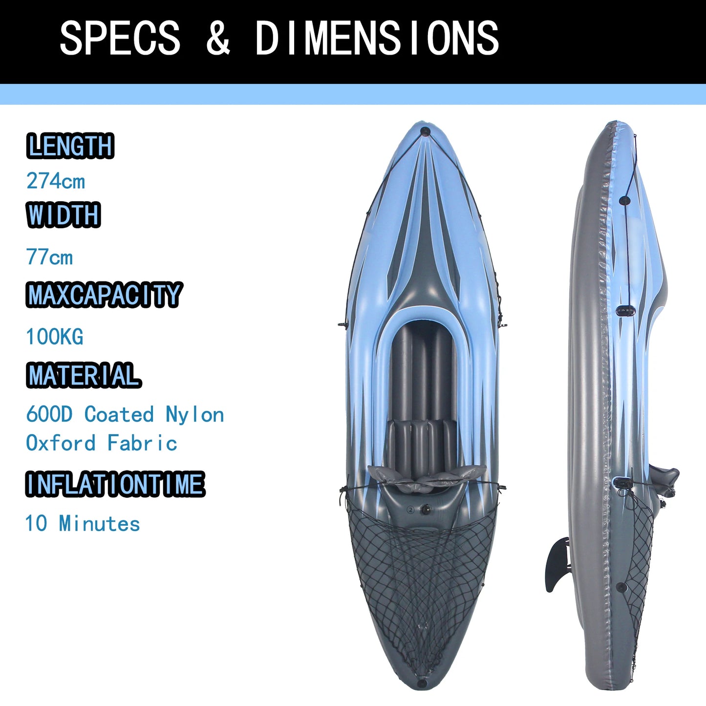 Inflatable Kayak Fishing Boat 1 Person Adult Blue Canoe