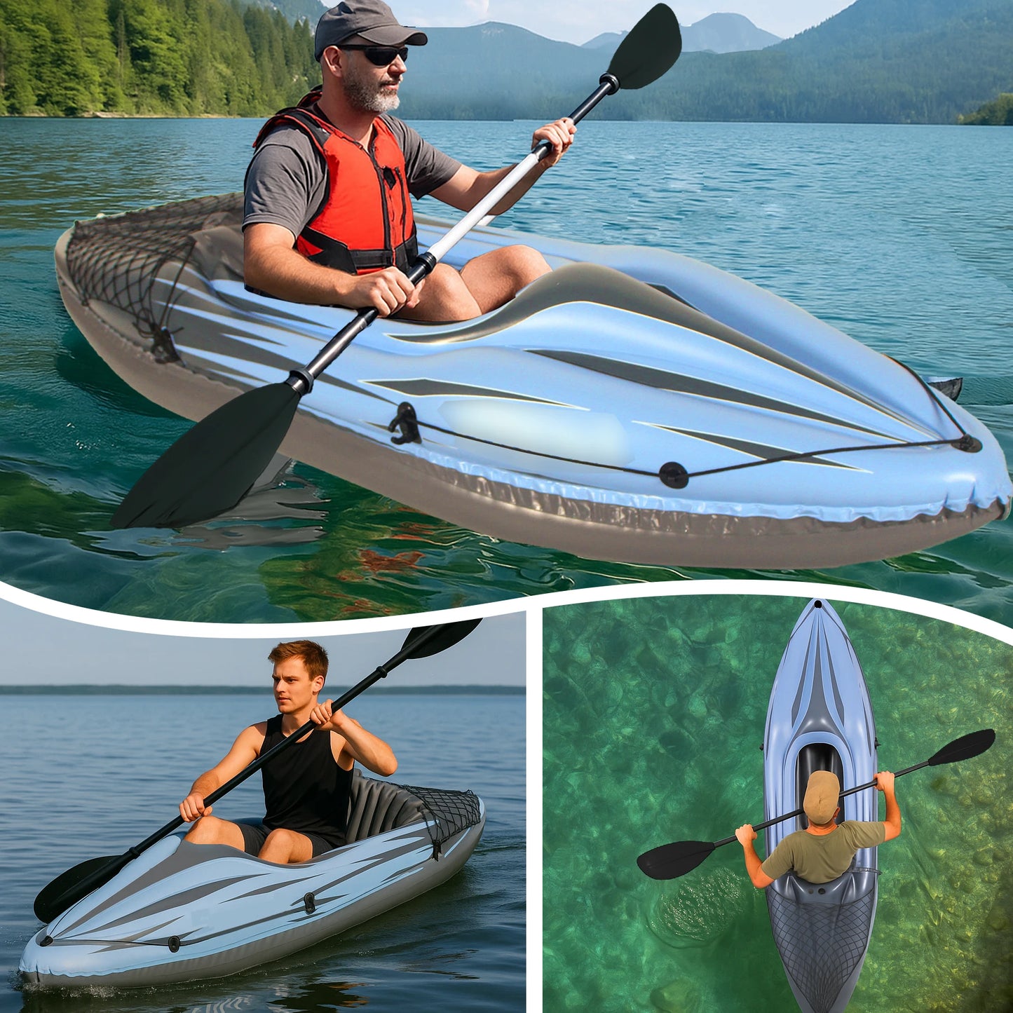 Inflatable Kayak Fishing Boat 1 Person Adult Blue Canoe