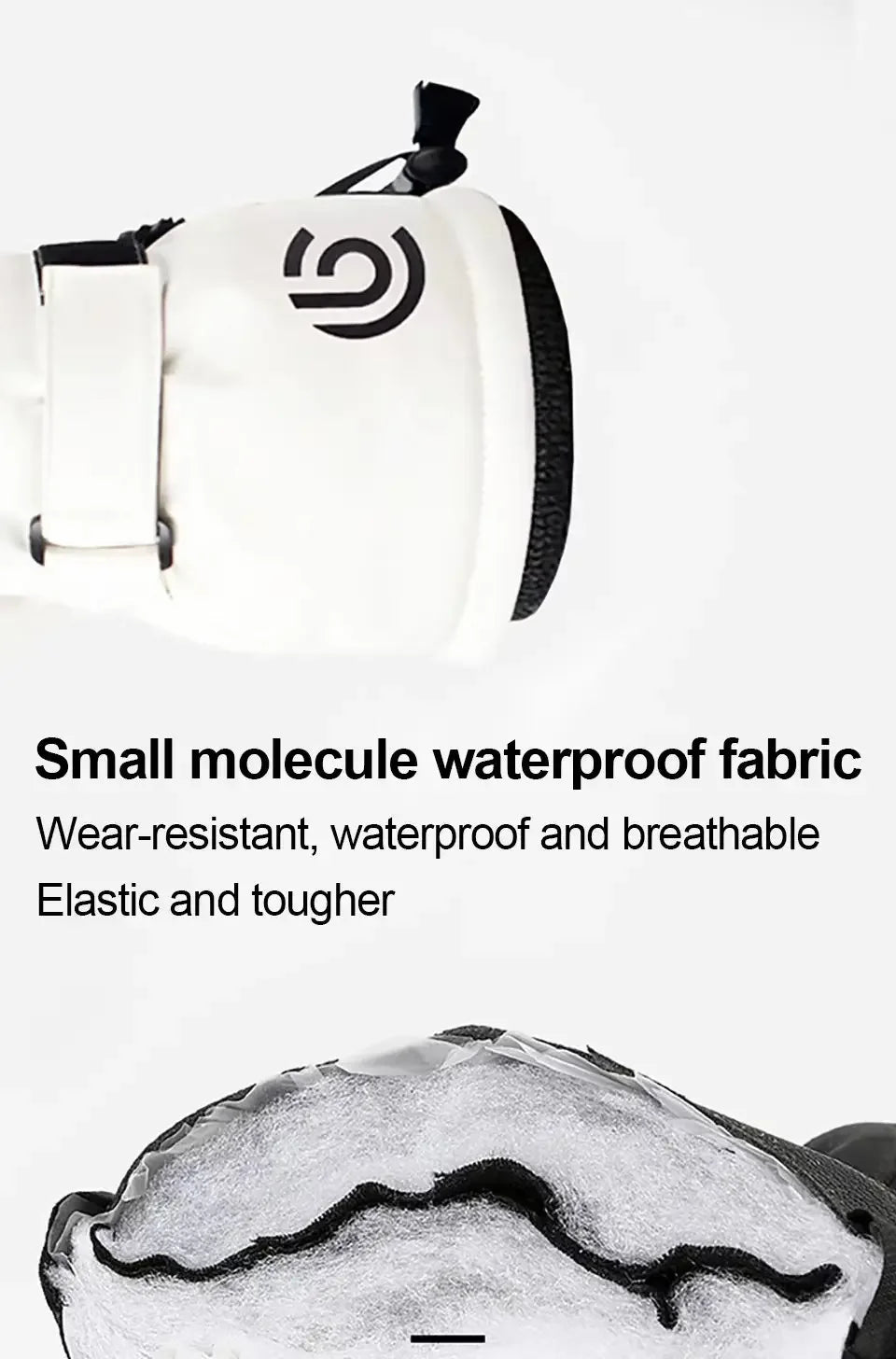 Ski Gloves White Black Warm Waterproof Gloves