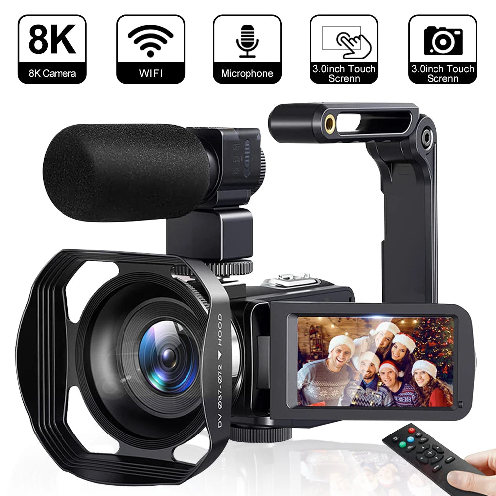 8K Digital 48MP 18X Digital Zoom 3'' LCD Touch Screen Portable Camcorder