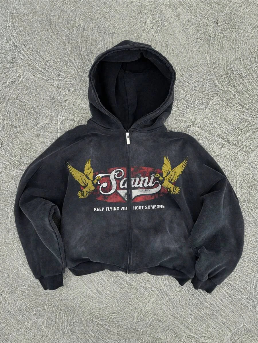 New Y2K American hip-hop casual zip up hoodie