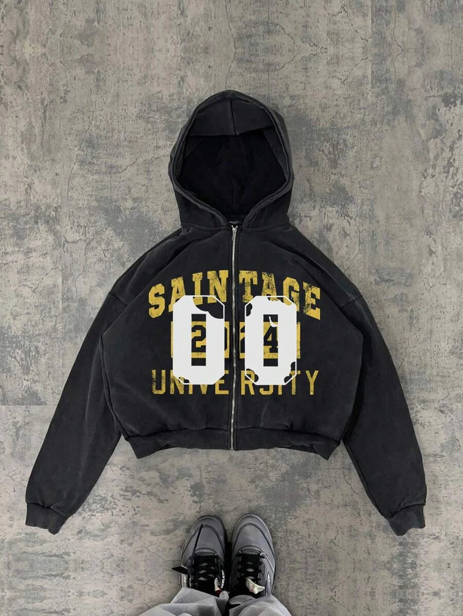 New Y2K American hip-hop casual zip up hoodie