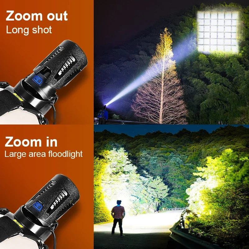 Super High Powerl XHP360 Fishing Headlamp USB Rechargeable
