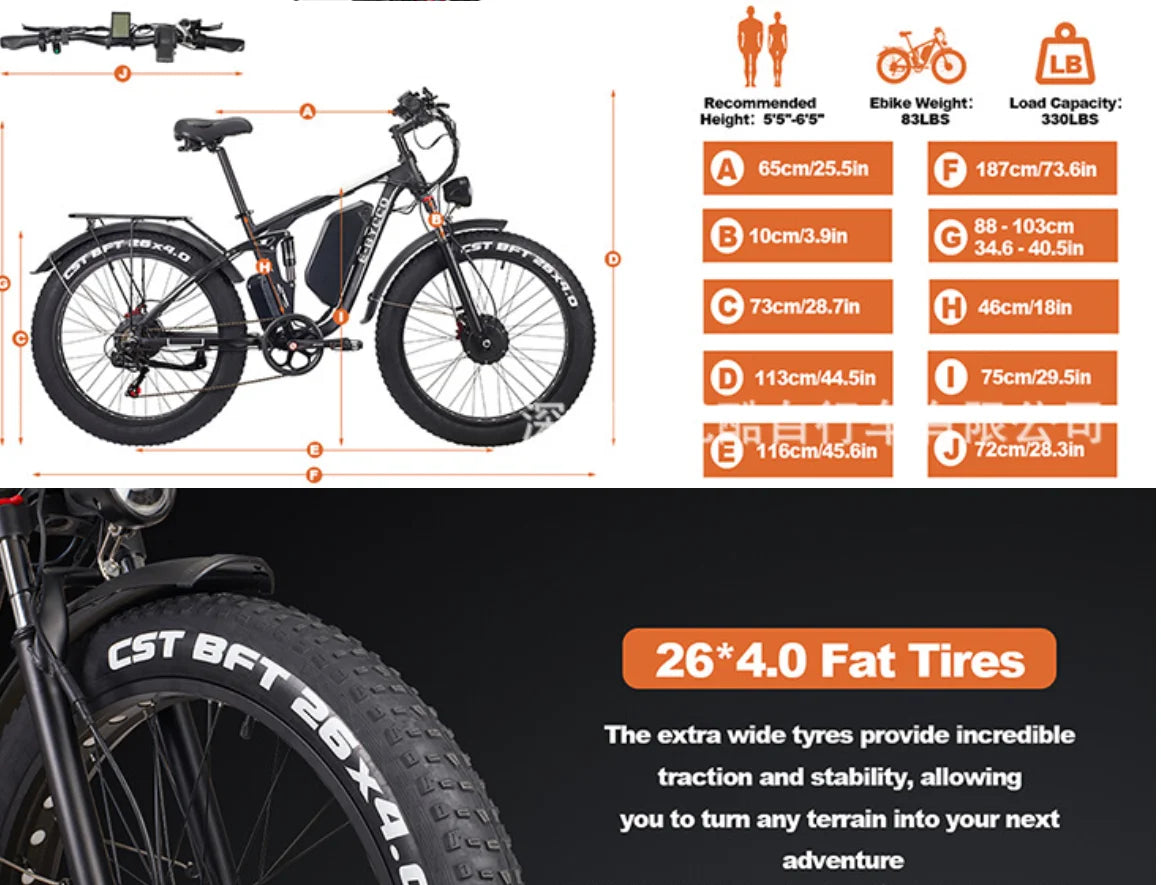 E8Pro mountainEbike 3000W large tires with dual engine