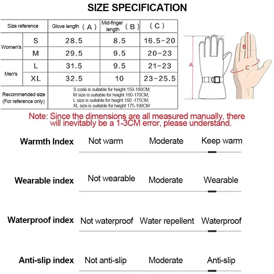 Ski Gloves White Black Warm Waterproof Gloves