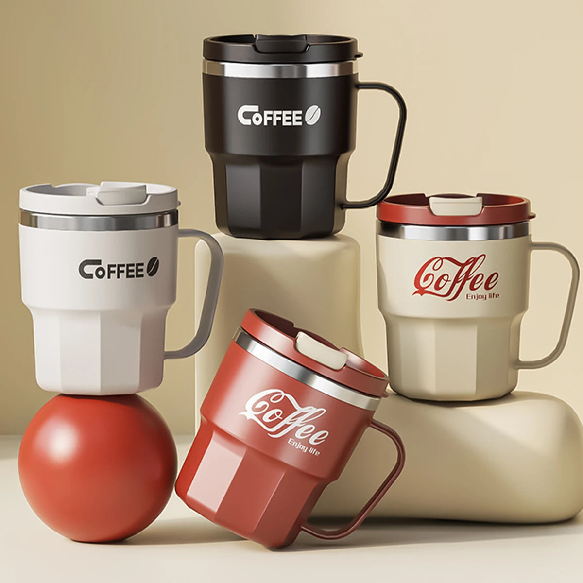 WORTHBUYMug With Lid&Handle 304 Stainless Steel
