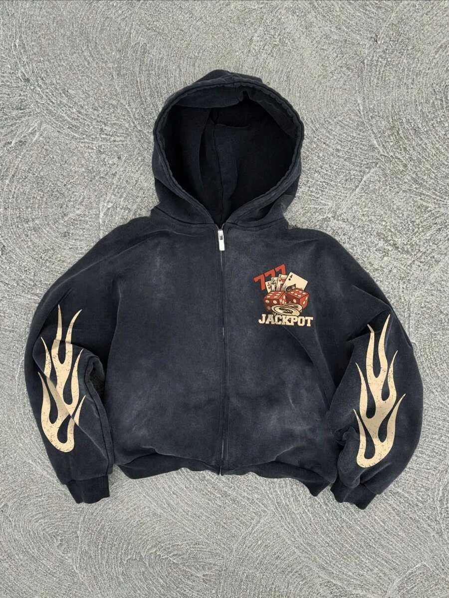 New Y2K American hip-hop casual zip up hoodie