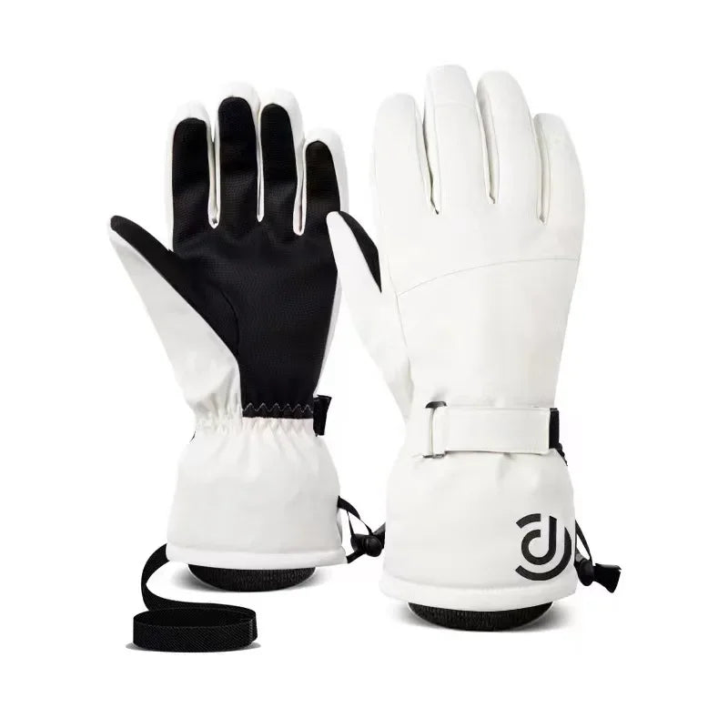 Ski Gloves White Black Warm Waterproof Gloves