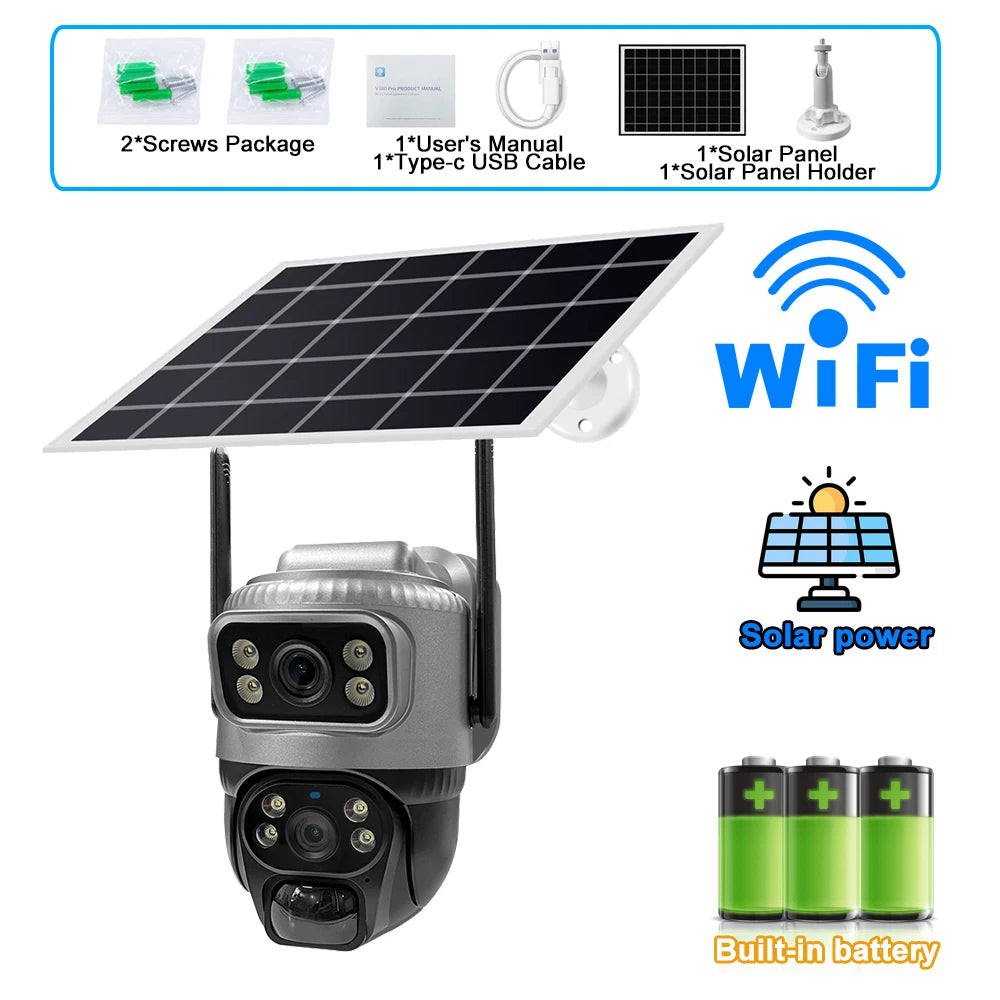 8MP 4K Solar Camera 4G Wifi Outdoor Dual Lens