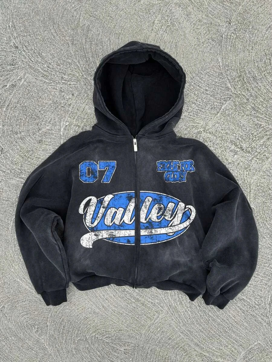 New Y2K American hip-hop casual zip up hoodie