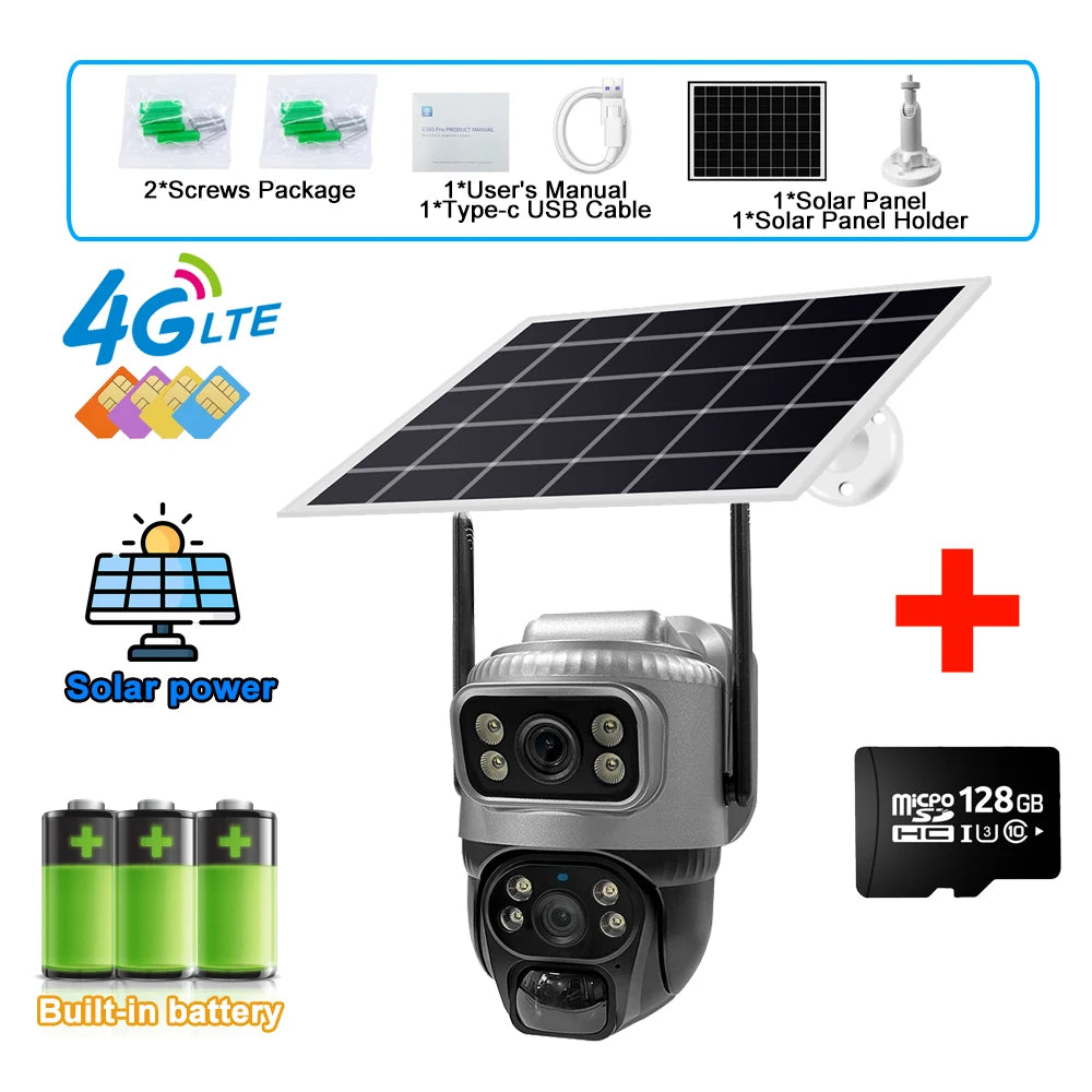8MP 4K Solar Camera 4G Wifi Outdoor Dual Lens