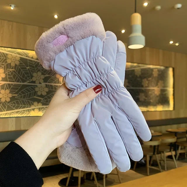 Ski Gloves Women Winter Fleece Thickened Warm Plush Cotton