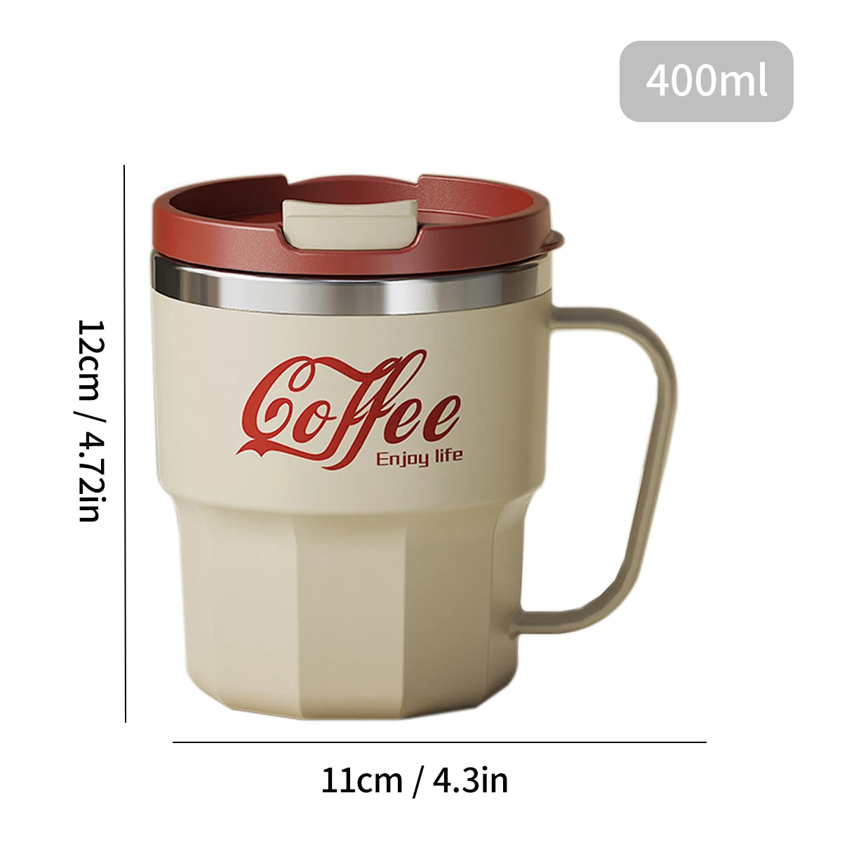 WORTHBUYMug With Lid&Handle 304 Stainless Steel