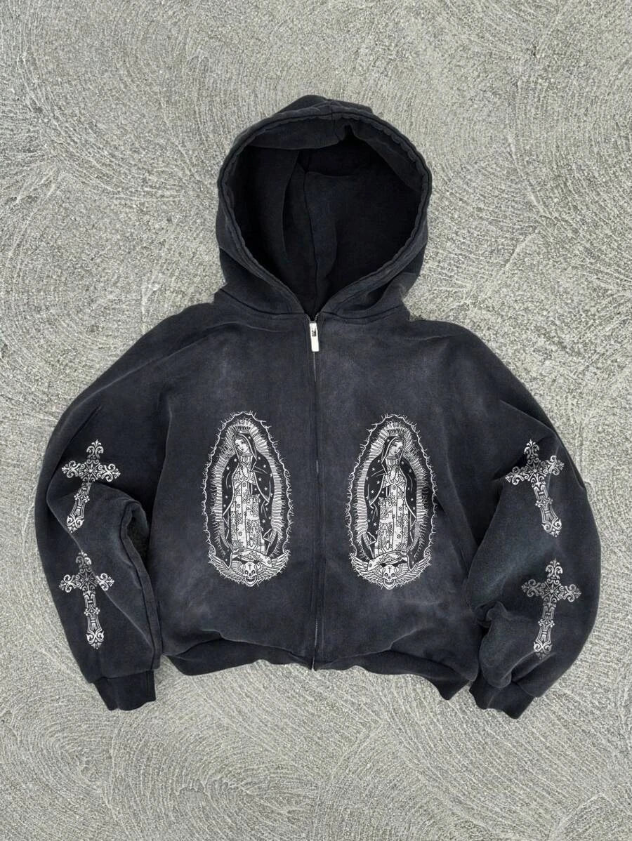 New Y2K American hip-hop casual zip up hoodie