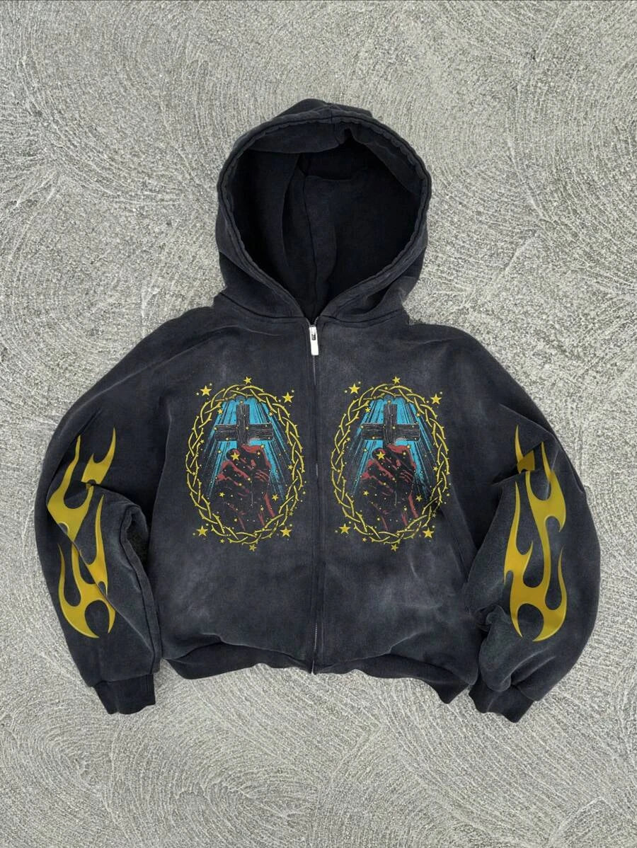 New Y2K American hip-hop casual zip up hoodie