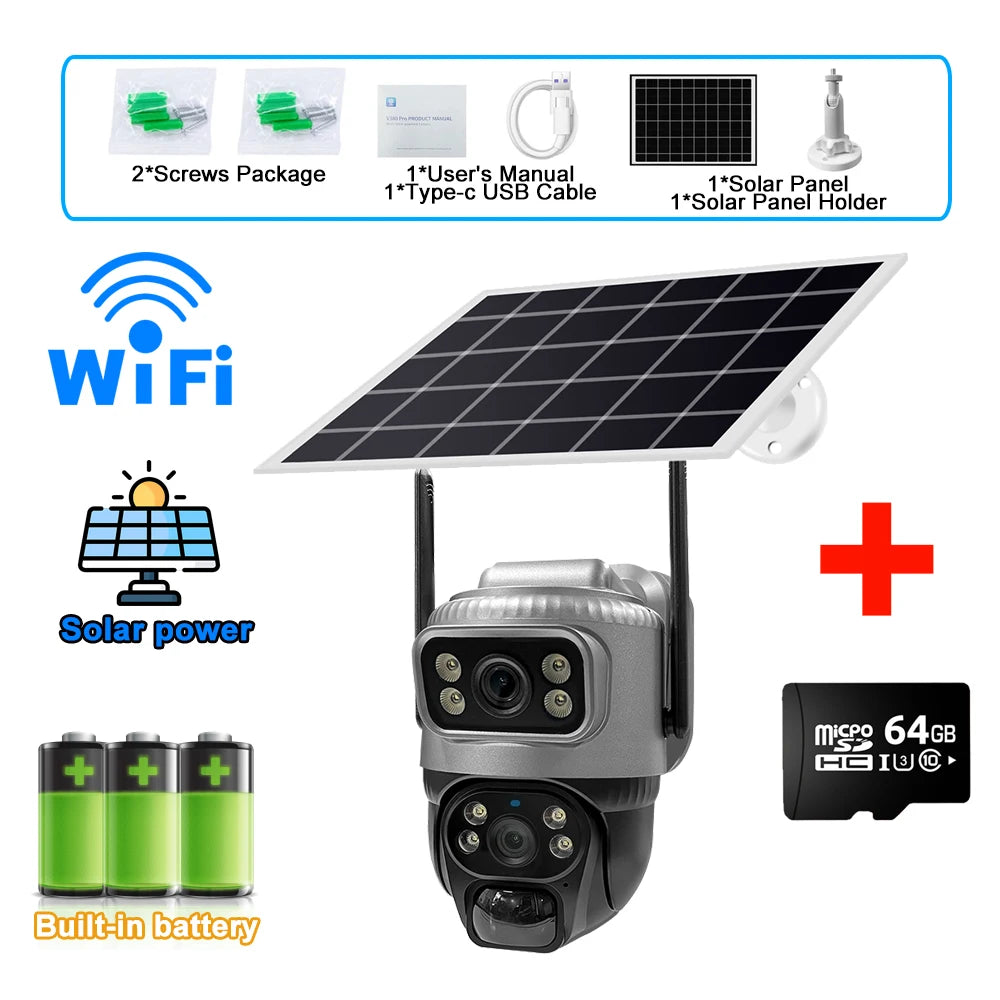 8MP 4K Solar Camera 4G Wifi Outdoor Dual Lens