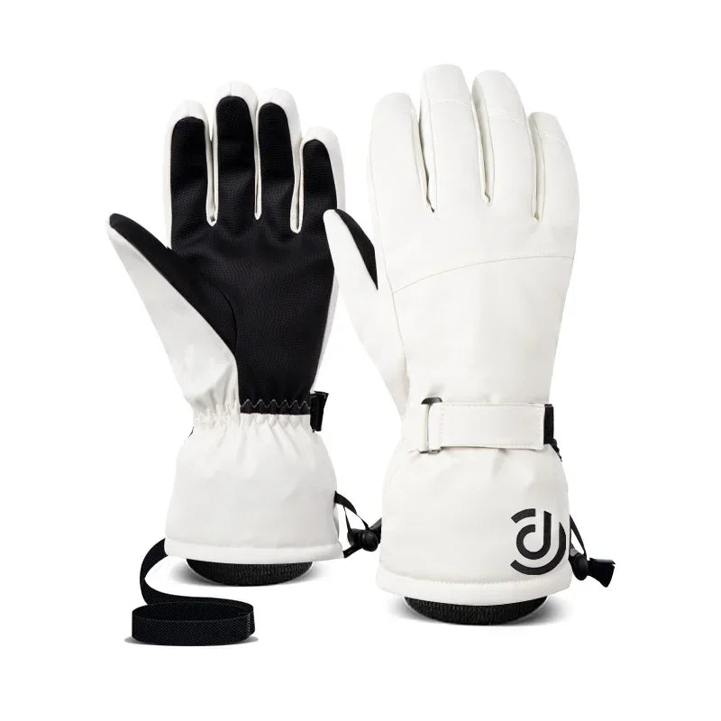 Ski Gloves White Black Warm Waterproof Gloves
