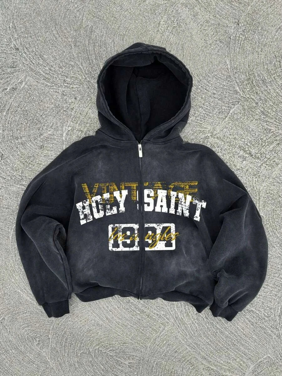 New Y2K American hip-hop casual zip up hoodie