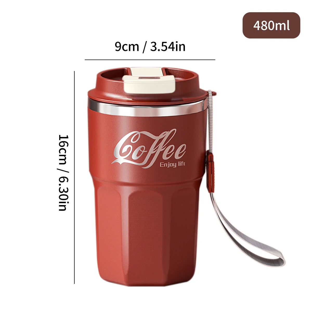 WORTHBUYMug With Lid&Handle 304 Stainless Steel