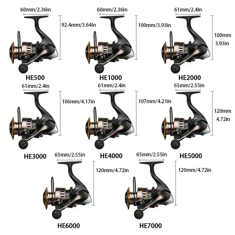 Fishing Reel, He1000-7000 Series, 5.2:1 Gear Ratio, Aluminum Alloy Body
