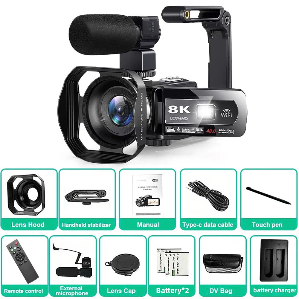 8K Digital 48MP 18X Digital Zoom 3'' LCD Touch Screen Portable Camcorder