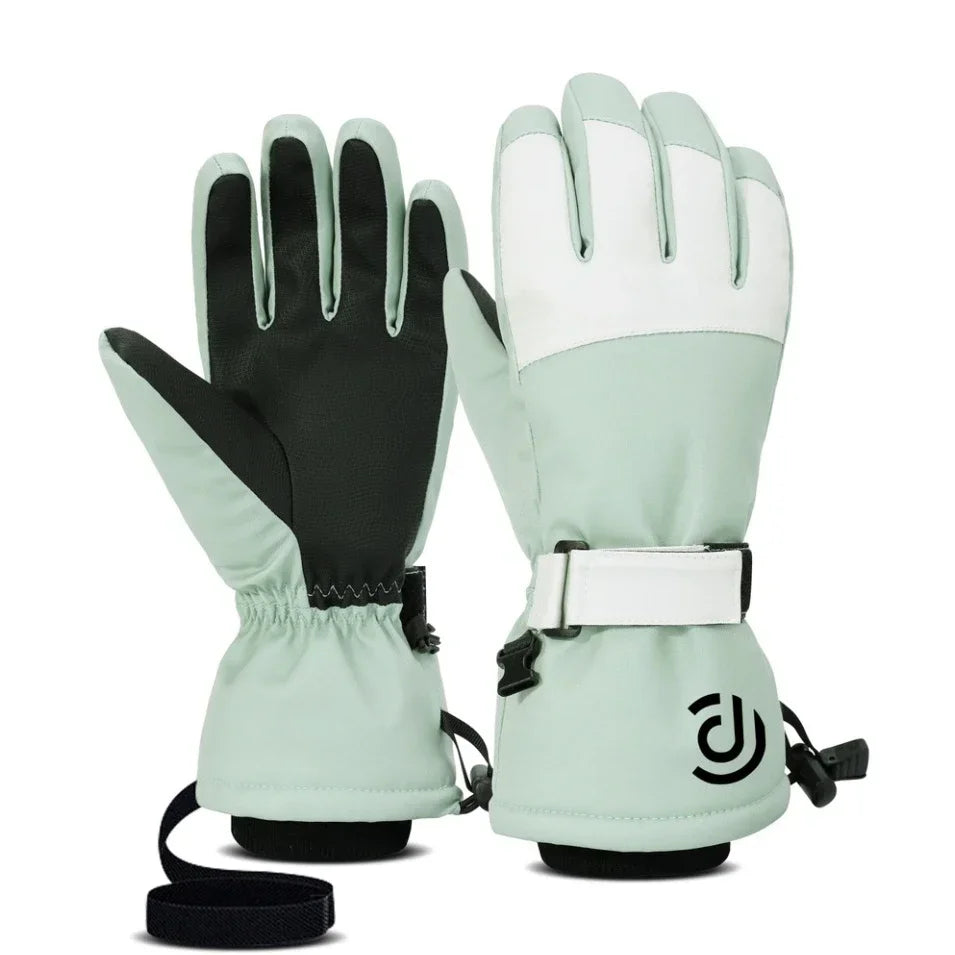 Ski Gloves White Black Warm Waterproof Gloves