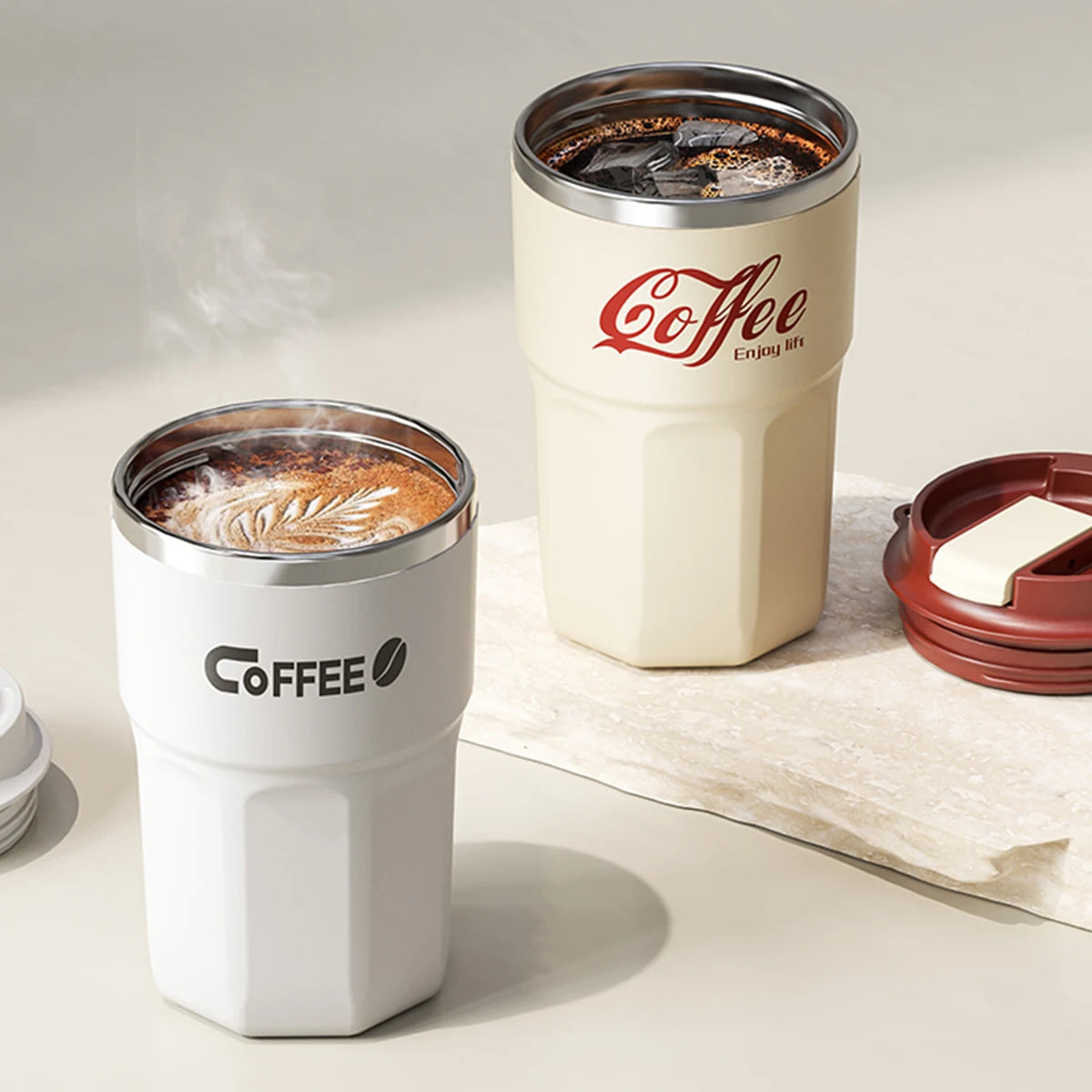 WORTHBUYMug With Lid&Handle 304 Stainless Steel