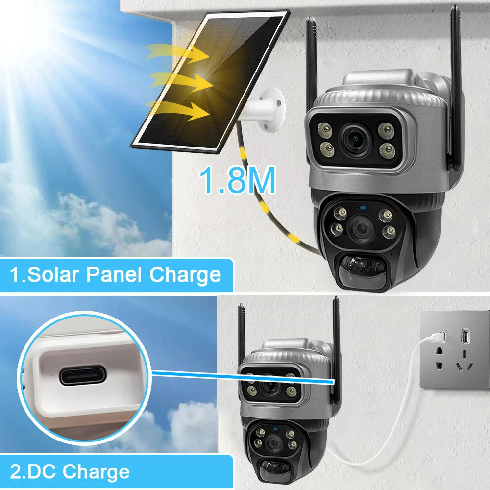 8MP 4K Solar Camera 4G Wifi Outdoor Dual Lens