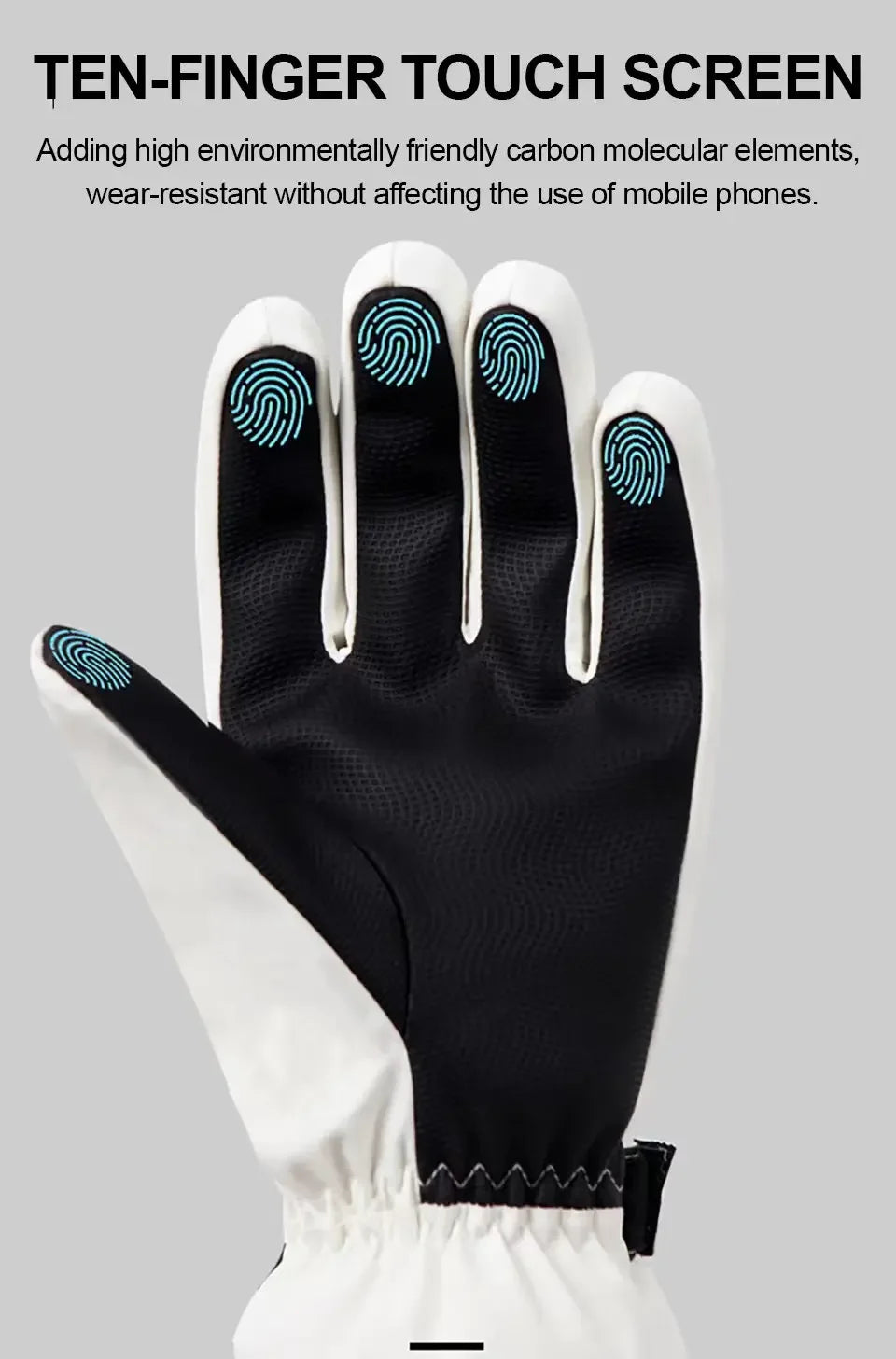 Ski Gloves White Black Warm Waterproof Gloves