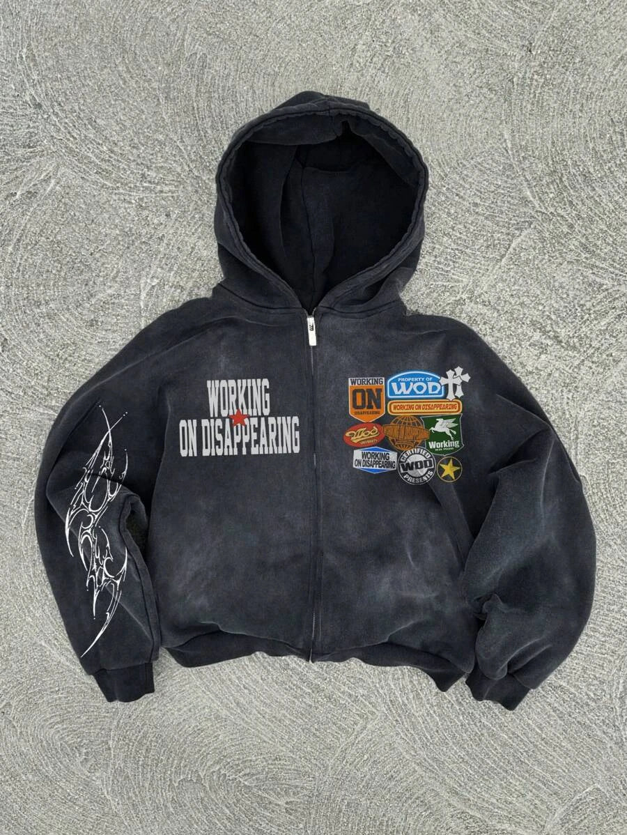 New Y2K American hip-hop casual zip up hoodie