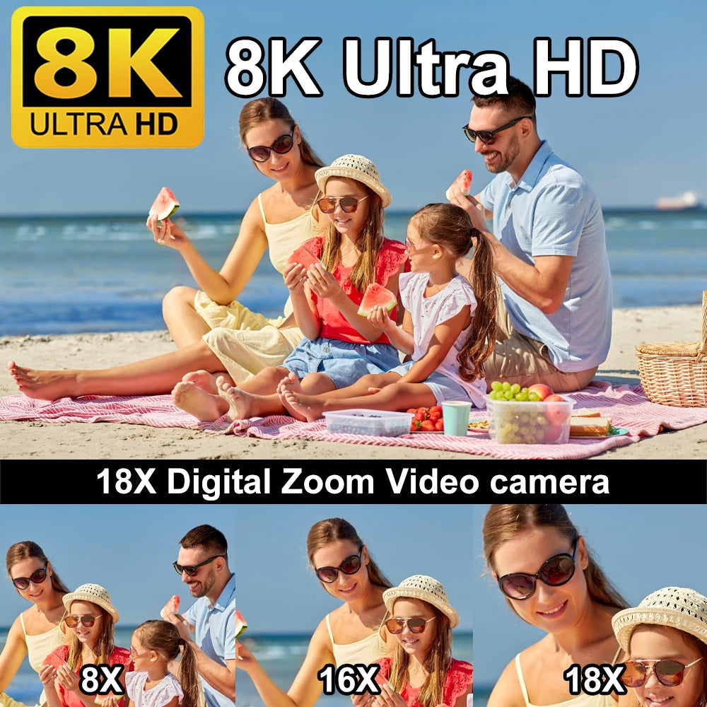 8K Digital 48MP 18X Digital Zoom 3'' LCD Touch Screen Portable Camcorder