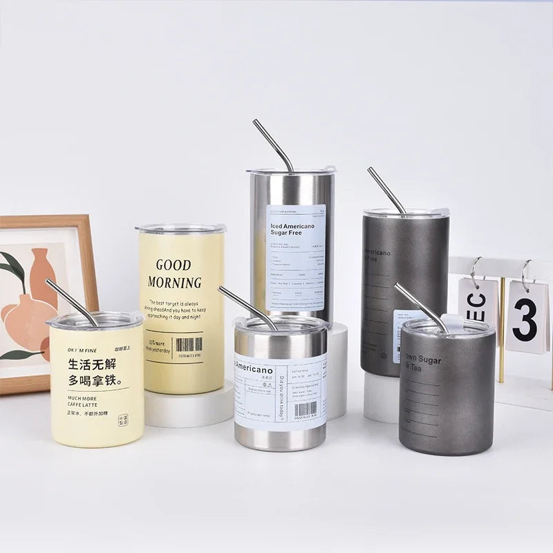 Stainless Aesthetic Cold Steel Mug With Lid 600ml