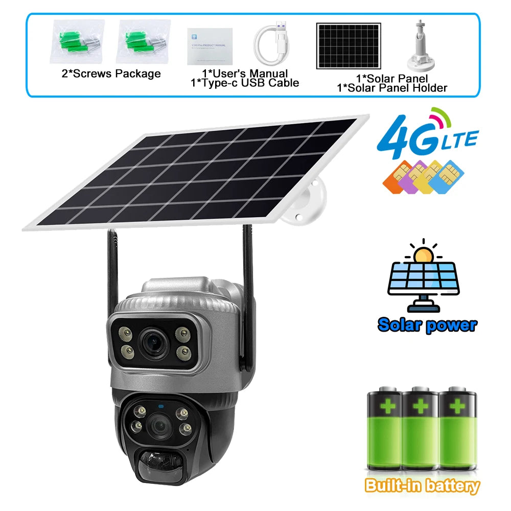 8MP 4K Solar Camera 4G Wifi Outdoor Dual Lens