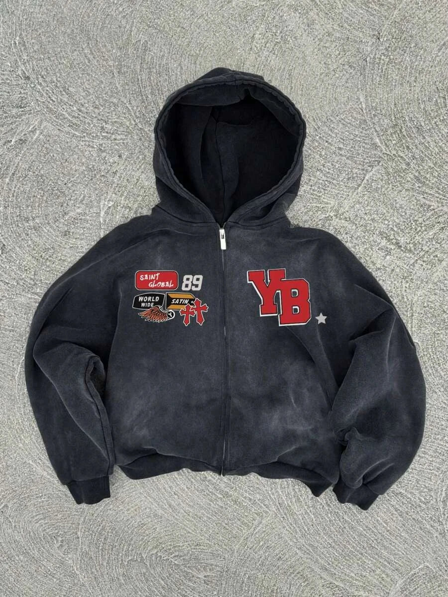New Y2K American hip-hop casual zip up hoodie