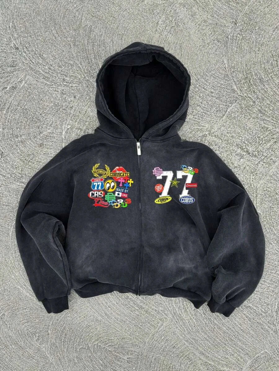 New Y2K American hip-hop casual zip up hoodie