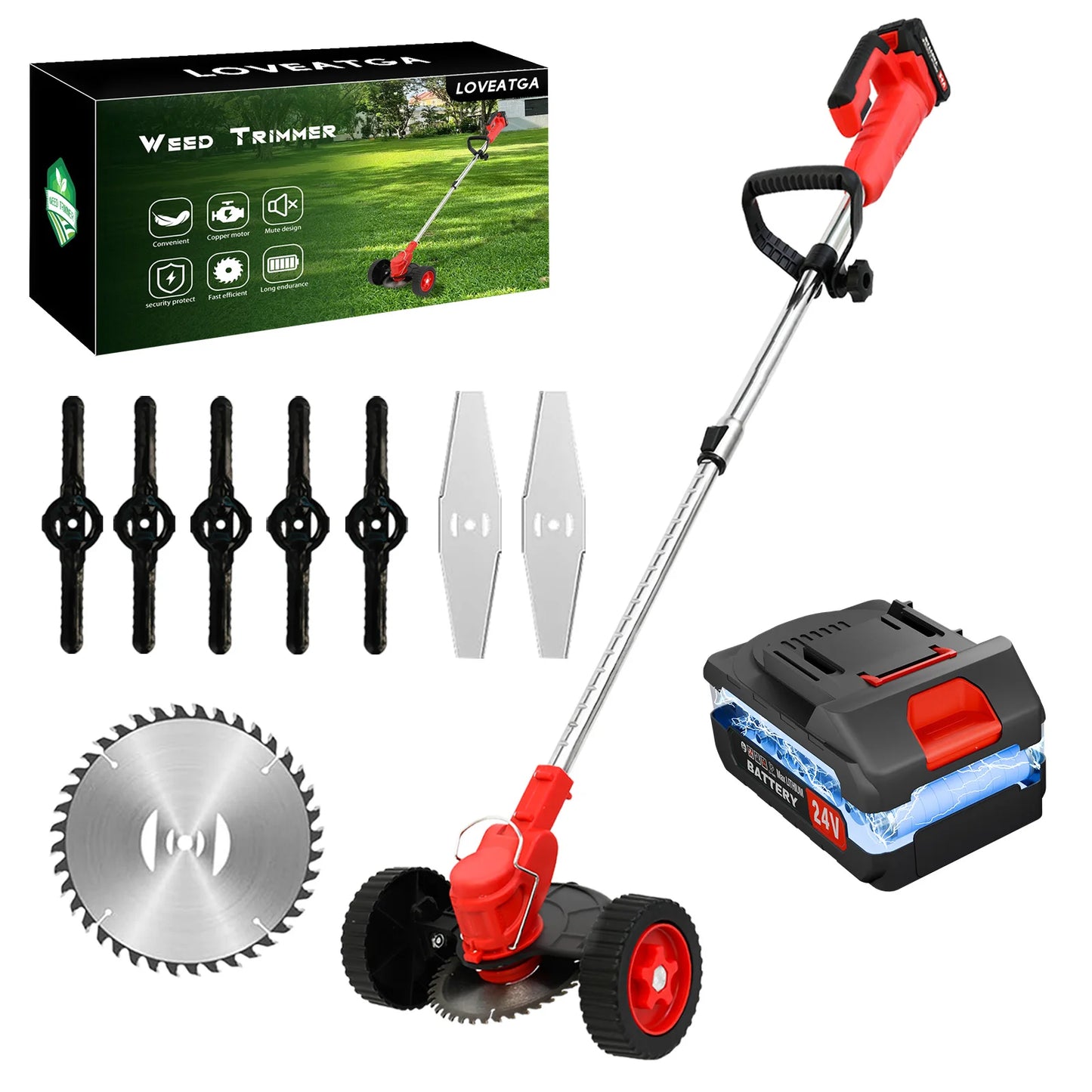 21V Cordless Weed Whacker Grass Trimmer Edger with Wheels