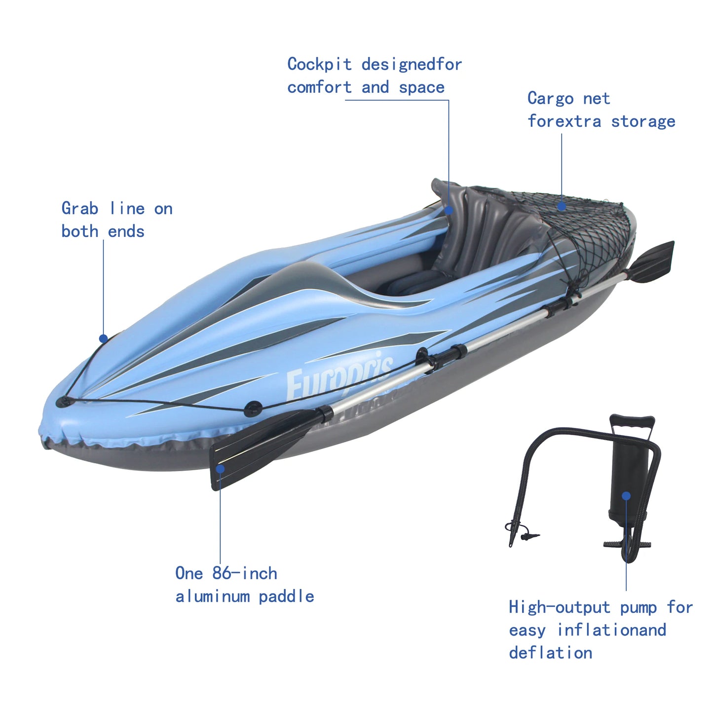 Inflatable Kayak Fishing Boat 1 Person Adult Blue Canoe